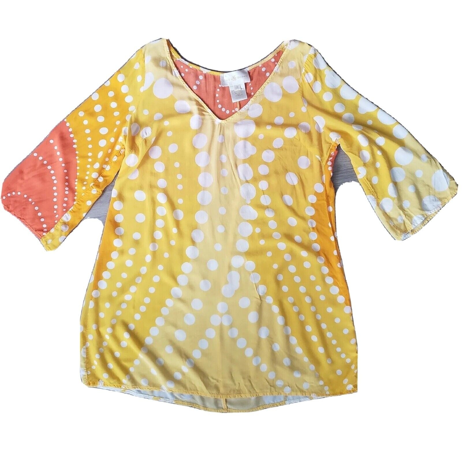 Julie Brown Women's Yellow V Neck Top Beach Tunic Summer Size 2
